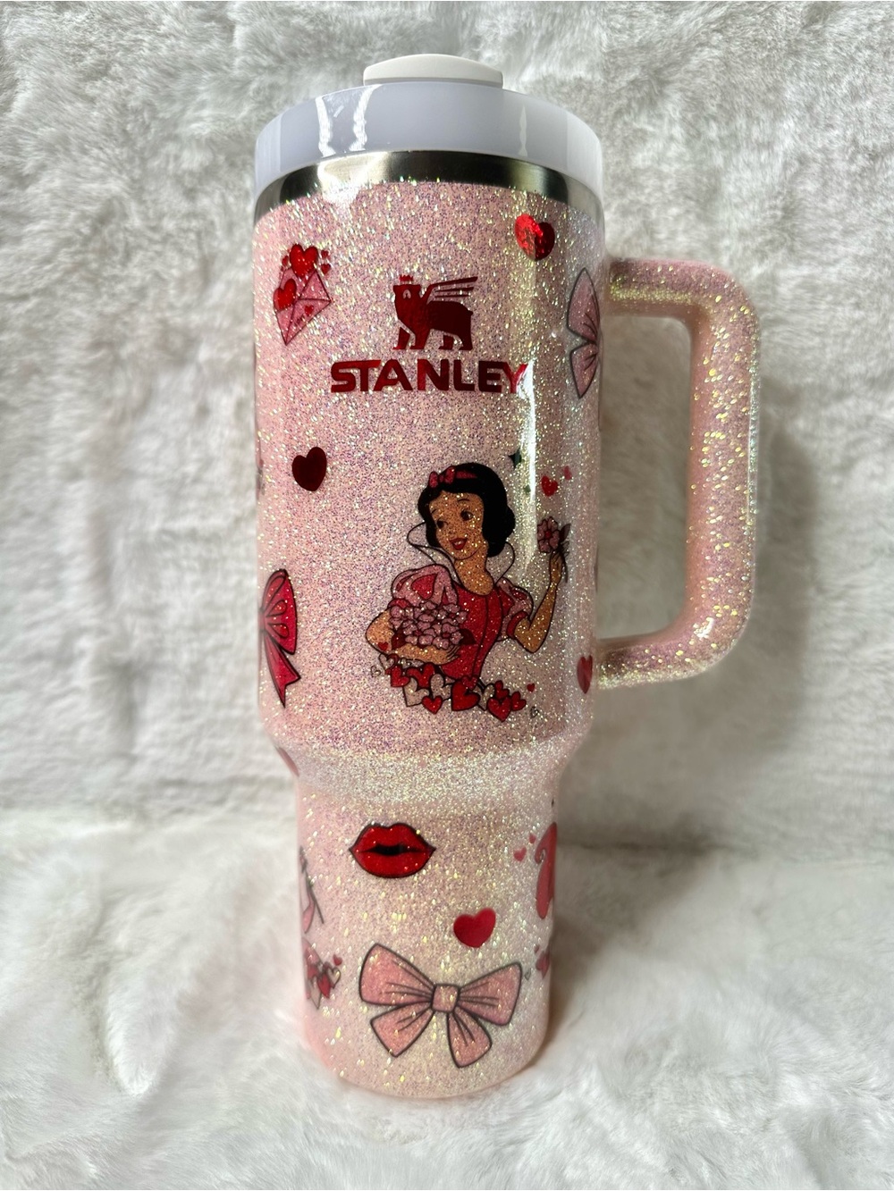 Stanley Pink Glitter Custom Disney Princess Love Themed 40oz Tumbler